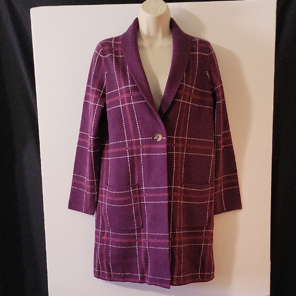 Lands End Two-Toned Jacquard Cardigan "Coatigan", Size S